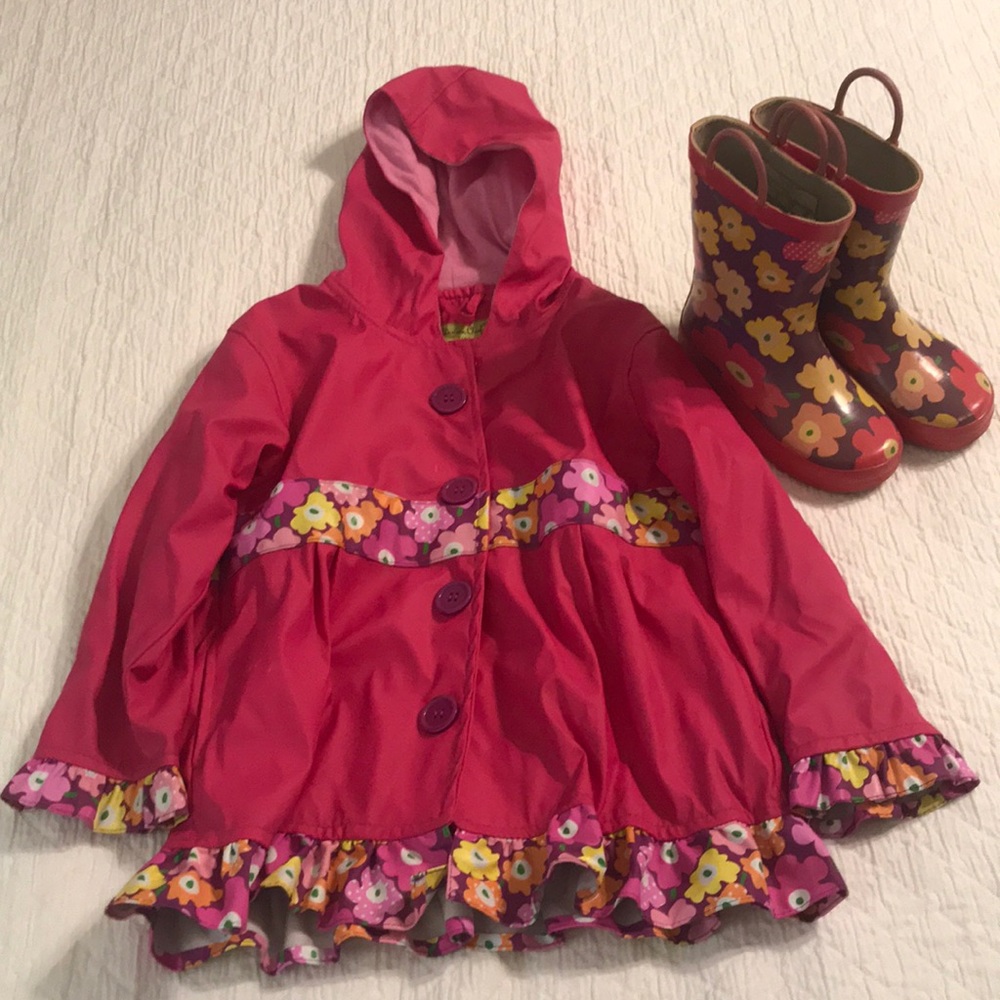 Matching girls rain jacket and rain boots